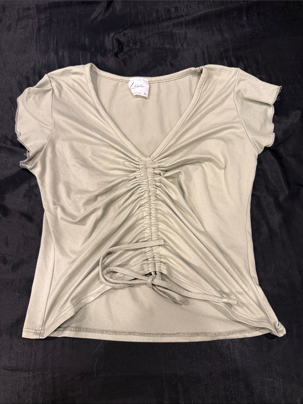 Olivia Rae Sage Green Ruched V-Neck Crop Top